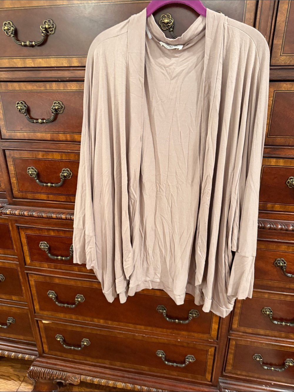 Zenana Outfitters Taupe Draped Open-Front Cardigan